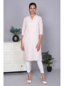 MLADA - Coral Linen Blend Mandarin Neck Three Fourth Sleeves Solid Kurta