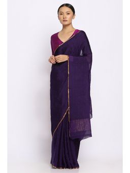 Via East - Plum Crepe Shyla Saree with Unstitched Blouse