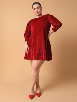 SHOWOFF - Womens Solid Red A-Line Mini Dress