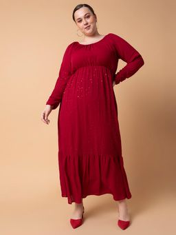 SHOWOFF - Womens Solid Red Fit and Flare Maxi Dress