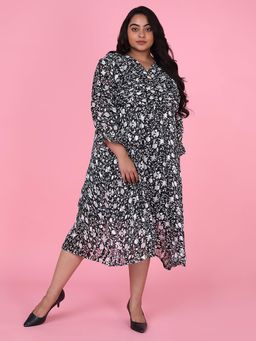 SHOWOFF - Womens Floral Black Fit and Flare Midi Dress