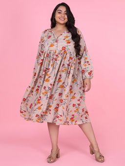 SHOWOFF - Womens Floral Beige Empire Midi Dress
