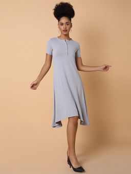 SHOWOFF - Womens Solid Grey Knee Length A-Line Dress
