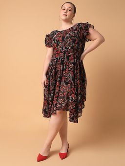 SHOWOFF - Womens Floral Black Empire Midi Dress