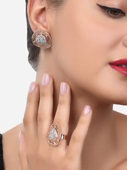 Zaveri Pearls - Rose Gold Dazzling Diamonds Contemporary Designer Earring & Ring-ZPFK14408 (Set of 2)