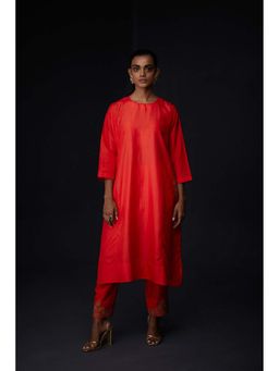 BRIH - Scarlet Red Embroidered Kurta with Pant (Set of 2)