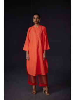 BRIH - Scarlet Orange Embroidered Kurta with Pant (Set of 2)