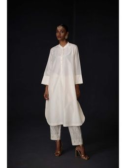 BRIH - White Pearl Embroidered Kurta with Pant (Set of 2)