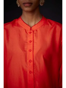 BRIH - Scarlet Orange Embroidered Kurta with Pant (Set of 2)