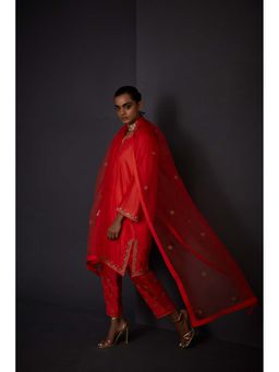 BRIH - Scarlet Red Embroidered Dupatta