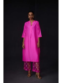 BRIH - Hot Pink Embroidered Kurta with Pant (Set of 2)