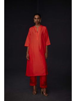 BRIH - Scarlet Red Embroidered Kurta with Pant (Set of 2)