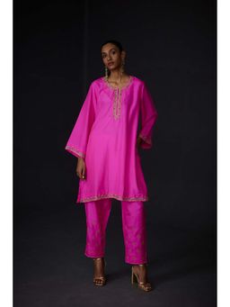 BRIH - Hot Pink Embroidered Kurta with Pant (Set of 2)
