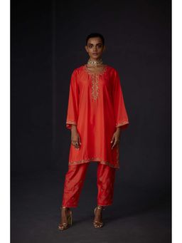 BRIH - Scarlet Red Embroidered Kurta with Pant (Set of 2)