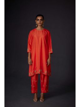 BRIH - Scarlet Red Embroidered Kurta with Pant (Set of 2)