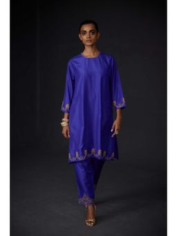 BRIH - Persian Blue Embroidered Kurta with Pant (Set of 2)