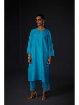 BRIH - Turquoise Embroidered Kurta with Pant (Set of 2)