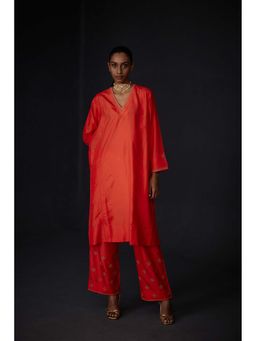 BRIH - Scarlet Red Embroidered Kurta with Pant (Set of 2)