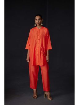 BRIH - Scarlet Orange Embroidered Tunic with Pant (Set of 2)