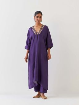 BRIH - Grape Purple Embroidered Kurta with Pant (Set of 2)