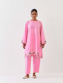 BRIH - Pink Embroidered Kurta with Pant (Set of 2)