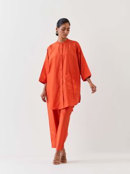 BRIH - Rust Embroidered Kurta with Pant (Set of 2)