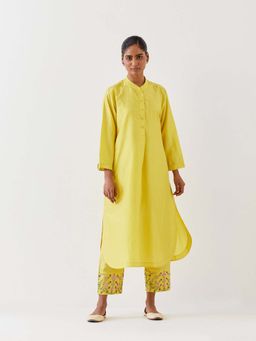 BRIH - Yellow Embroidered Kurta with Pant (Set of 2)