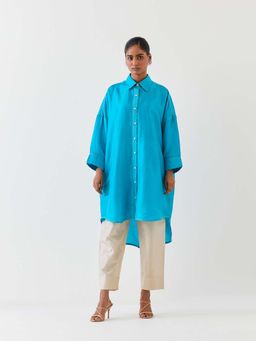BRIH - Turquoise Blue Embroidered Kurta with Pant (Set of 2)