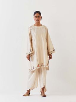 BRIH - Off White Embroidered Kurta with Dhoti (Set of 2)