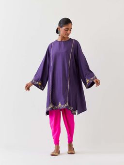 BRIH - Grape Purple Embroidered Kurta with Dhoti (Set of 2)