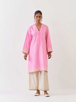 BRIH - Pink Embroidered Kurta with Pant (Set of 2)