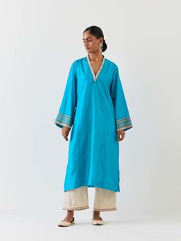 BRIH - Turquoise Blue Embroidered Kurta with Pant (Set of 2)
