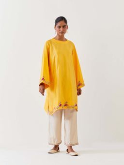 BRIH - Mango Yellow Embroidered Kurta with Pant (Set of 2)