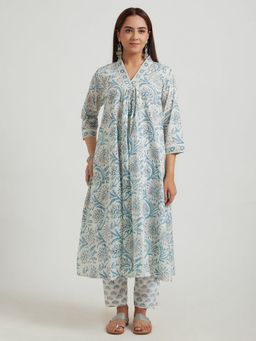 Meeta's - Blue Cotton Printed Kurta with Pant and Dupatta