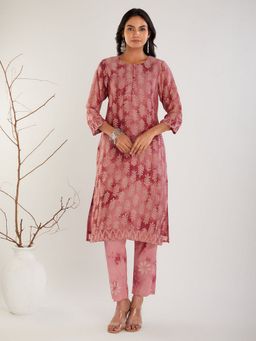 Meeta's - Pink Cotton Silk Printed Kurta with Pant and Dupatta