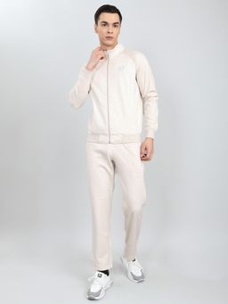 Monte Carlo - Cream Cotton Blend Textured Jacket with Trackpant