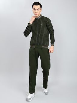 Monte Carlo - Olive Cotton Blend Stripes Jacket with Trackpant