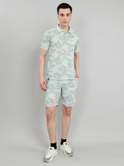 Monte Carlo - Green Cotton Blend Abstract T-Shirt with Shorts