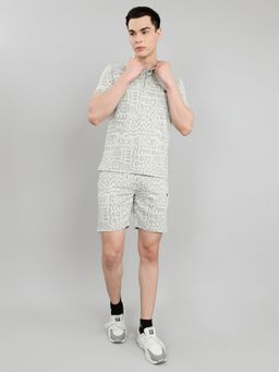Monte Carlo - Grey Cotton Blend Geometric T-Shirt with Shorts