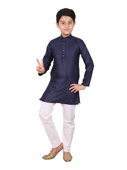 Pro Ethic Style Developer - Blue Boy's Cotton Self Design Kurta Pyjama Set