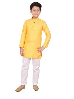 Pro Ethic Style Developer - Yellow Boy's Cotton Self Design Kurta Pyjama Set