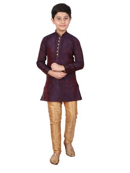 Pro Ethic Style Developer - Maroon Boy's Cotton Self Design Kurta Pyjama Set
