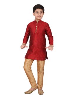 Pro Ethic Style Developer - Maroon Boy's Cotton Self Design Kurta Pyjama Set