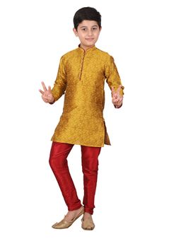 Pro Ethic Style Developer - Mustard Boy's Cotton Self Design Kurta Pyjama Set
