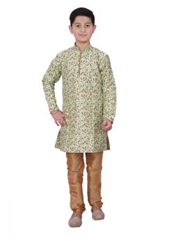 Pro Ethic Style Developer - Green Handloom Jacquard Silk Kurta Set for Boys
