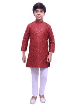 Pro Ethic Style Developer - Maroon Cotton Printed Kurta Pyjama Set