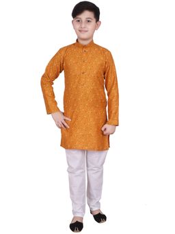 Pro Ethic Style Developer - Orange Cotton Printed Kurta Pyjama Set