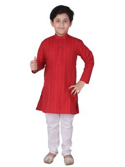 Pro Ethic Style Developer - Red Cotton Kurta Pyjama Set for Boys