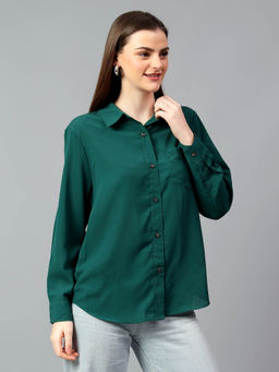 KOTTY - Spread Collar Relaxed Casual Shirt Green