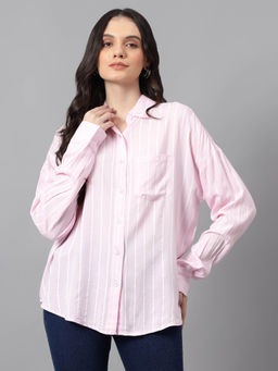 KOTTY - Spread Collar Relaxed Oversized Casual Shirt Pink